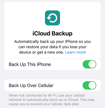 Toggle for Back Up This iPhone in the iCloud Backup settings