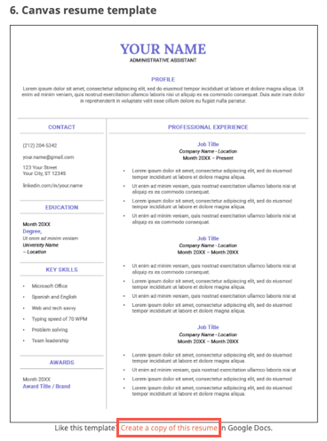 Create a Copy below the Canvas resume template