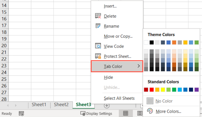 Tab Color in the sheet menu