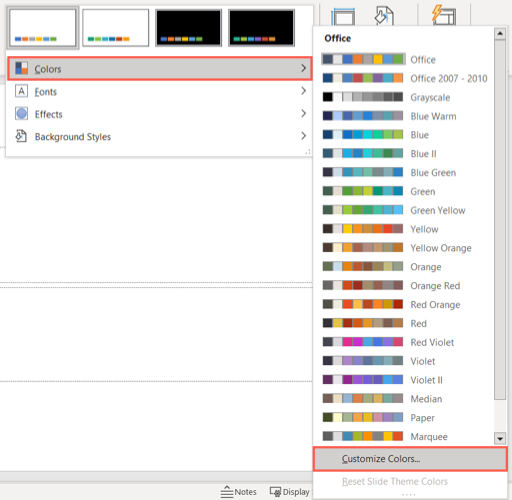 Customize Colors in the Colors menu