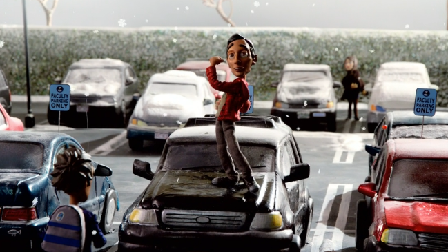 Abed stop-motion animation on a car