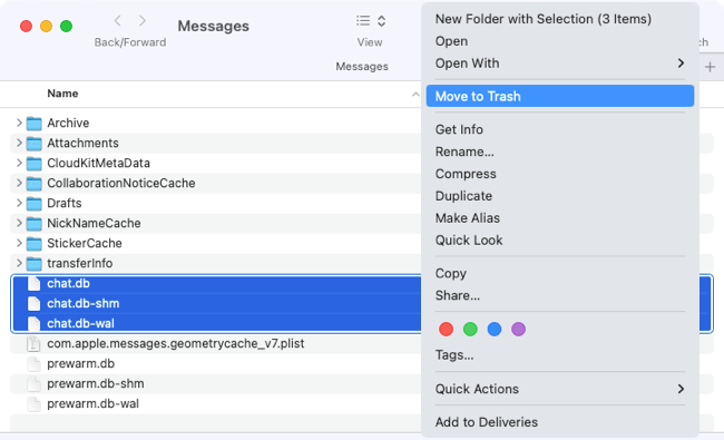 Move messages files to the trash