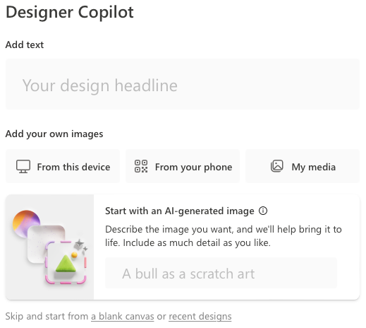 Designer Copilot on Microsoft Designer