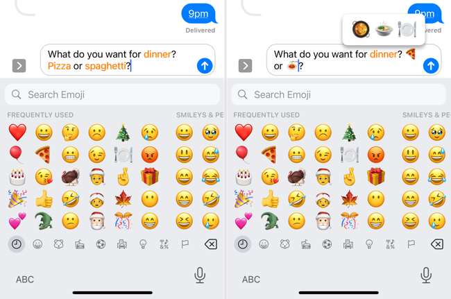 Words highlighted and replaced with emoji in Messages