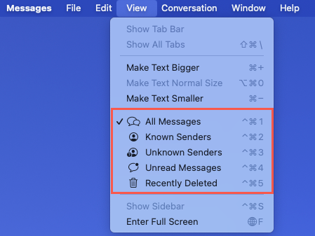 Filters in Messages on Mac