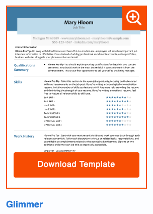 Download Template for the Glimmer resume