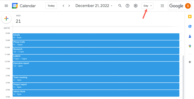Day View in Google Calendar