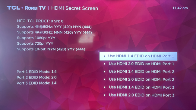 Roku HDMI menu