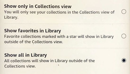 Select a display option for Collections.