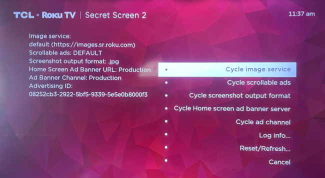 Roku Screenshots and Images menu