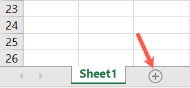 Plus sign to add a sheet in Excel