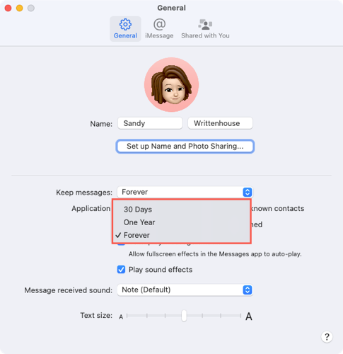 Drop-down box to choose the time frame to keep messages