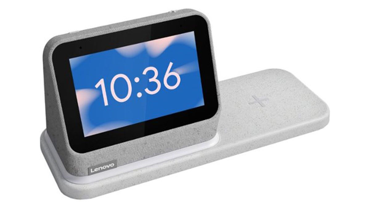 Lenovo Smart Clock with wireless charging dock displaying 10:36