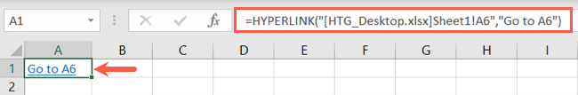 HYPERLINK function to link within the current sheet and use display text