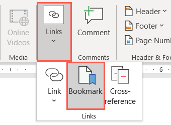 Bookmark in the Links drop-down menu