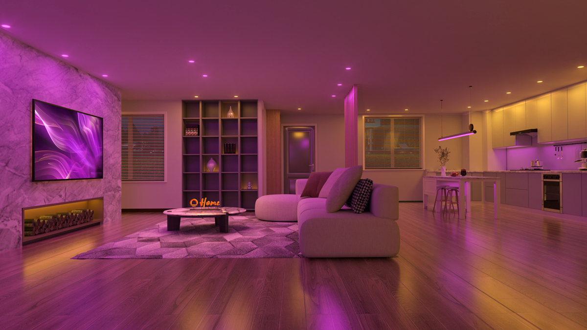 A living room lit by Lumary lighting