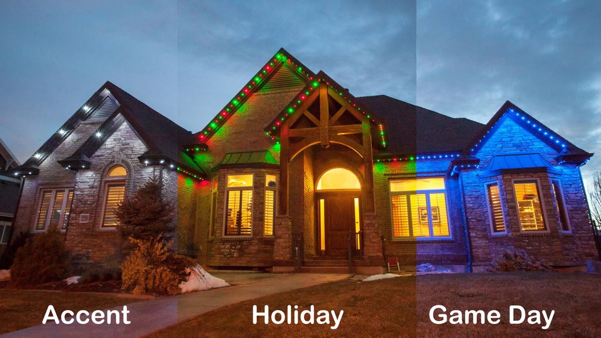 Examples of the different color modes you can use with permanent outdoor lights for different activities.