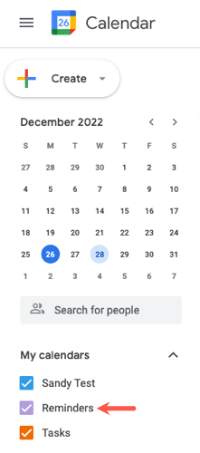 Reminders calendar enabled