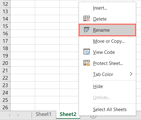 Rename in the sheet menu