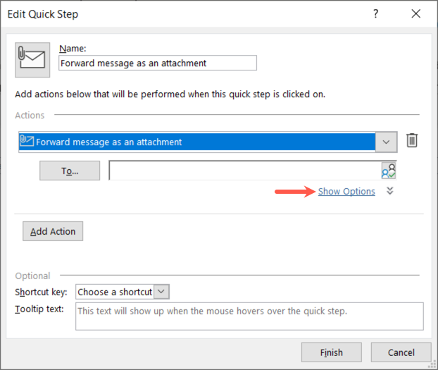 Show Options for forwarding a message