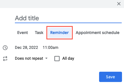 Create a reminder in Google Calendar