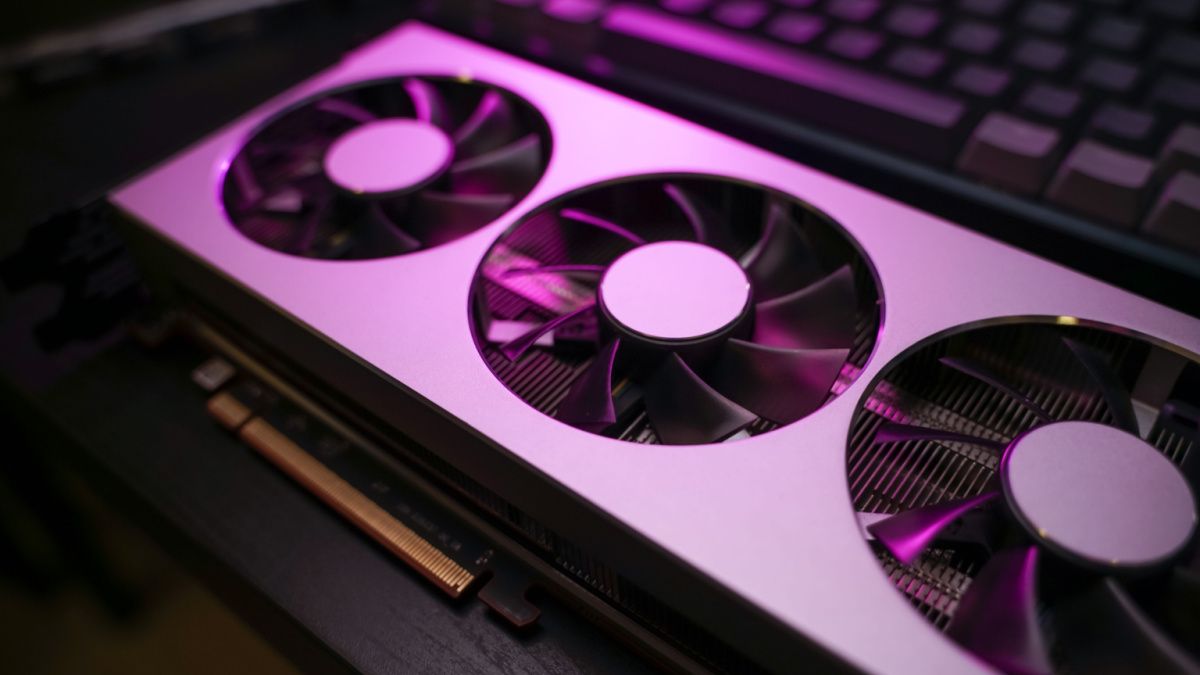 A GPU in pink lighting.