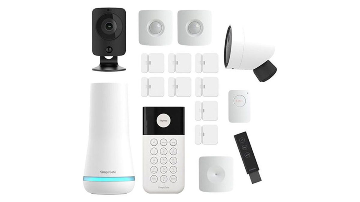 SimpliSafe 17-piece security system complete with outdoor and indoor cameras, and motion and entry sensors