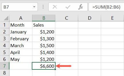 Sum result in Excel