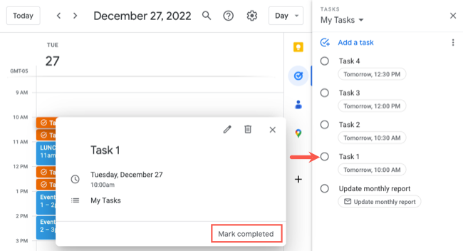Mark tasks complete in Google Calendar