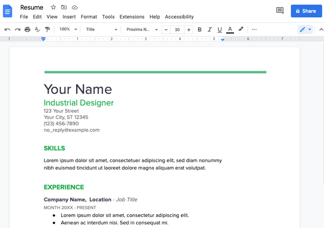 Google Docs resume template