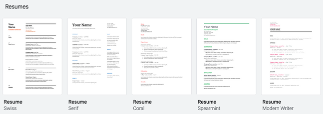 Resumes in the Google Docs Template Gallery