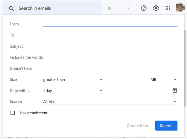 Build an advanced search query in Gmail