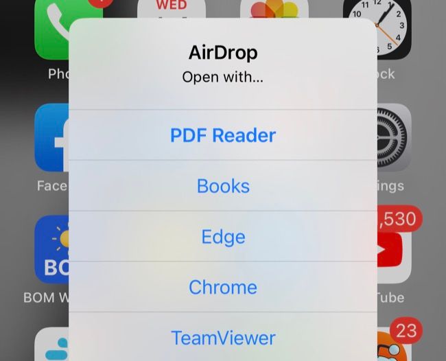 "Open With" prompt when receiving an AirDrop transfer on iPhone