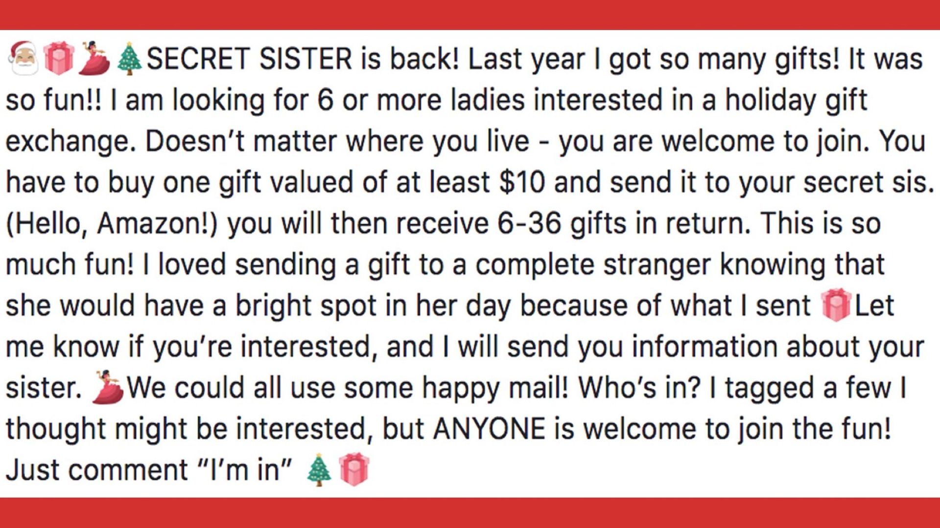 facebook Secret Sister scam.