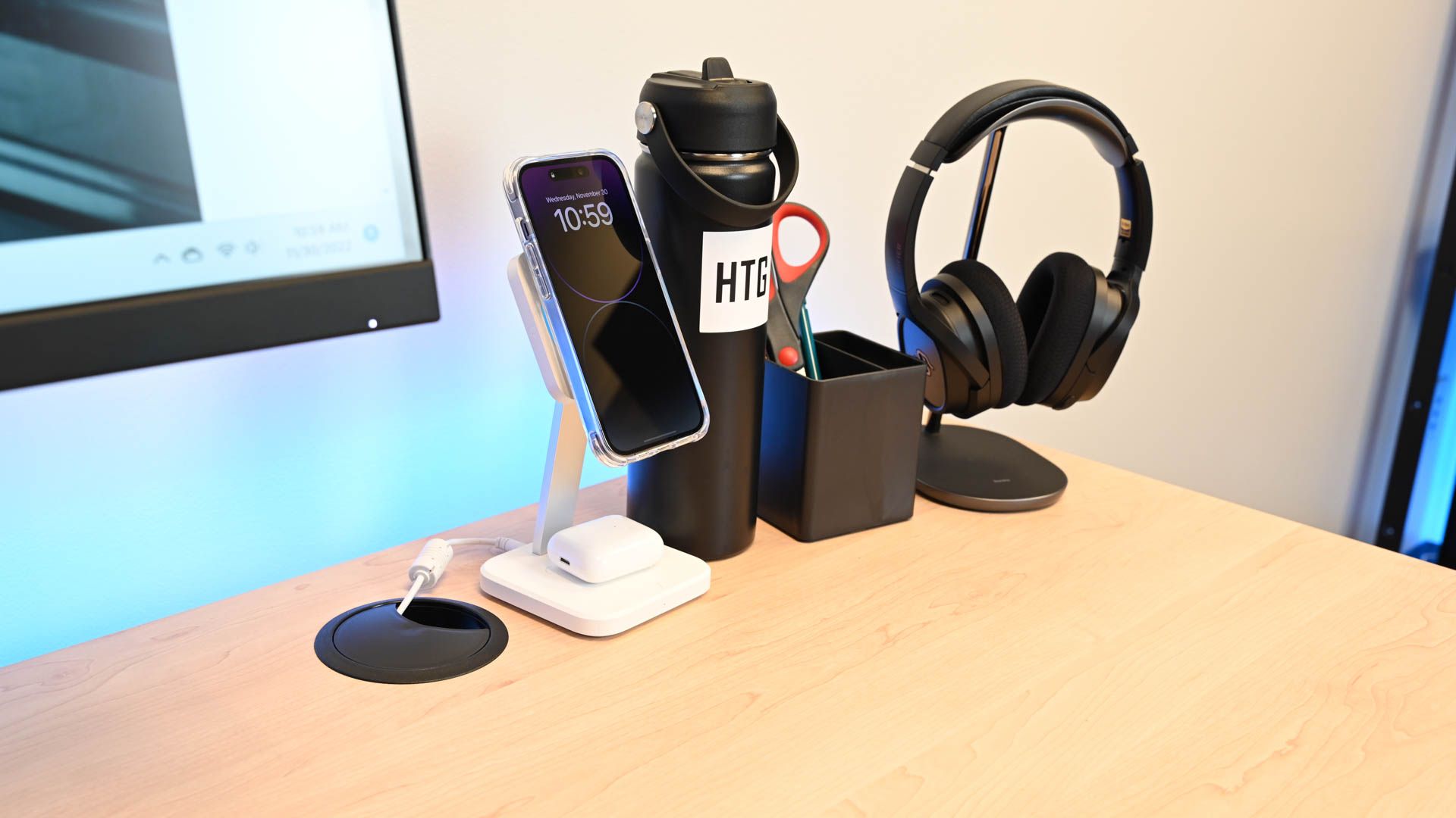 ESR HaloLock 2-in-1 Wireless Charger with CryoBoost on a desk