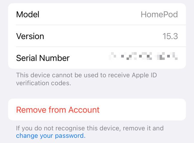 Remove HomePod from Apple ID in iOS Settings