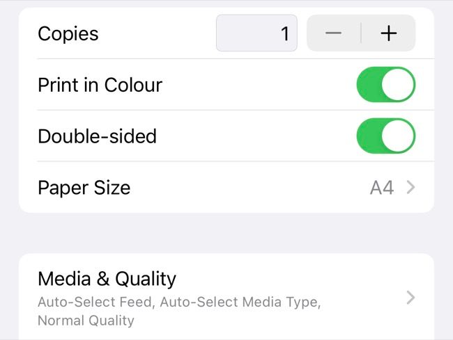 Configure print preferences when printing on iPhone