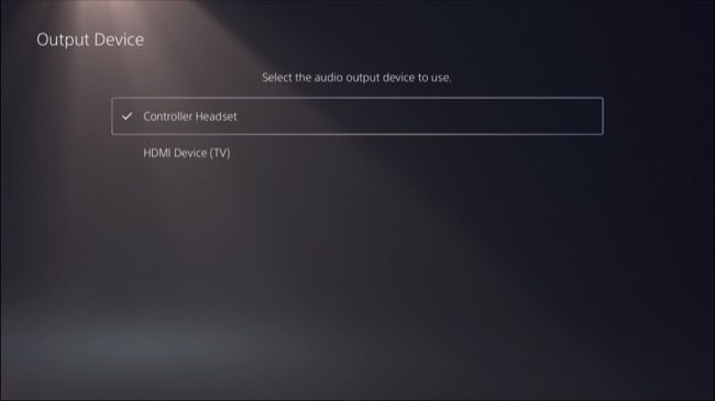 Select audio output device in PS5 Sound settings.