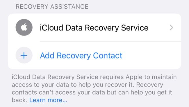 Nominate Recovery Contact in Settings