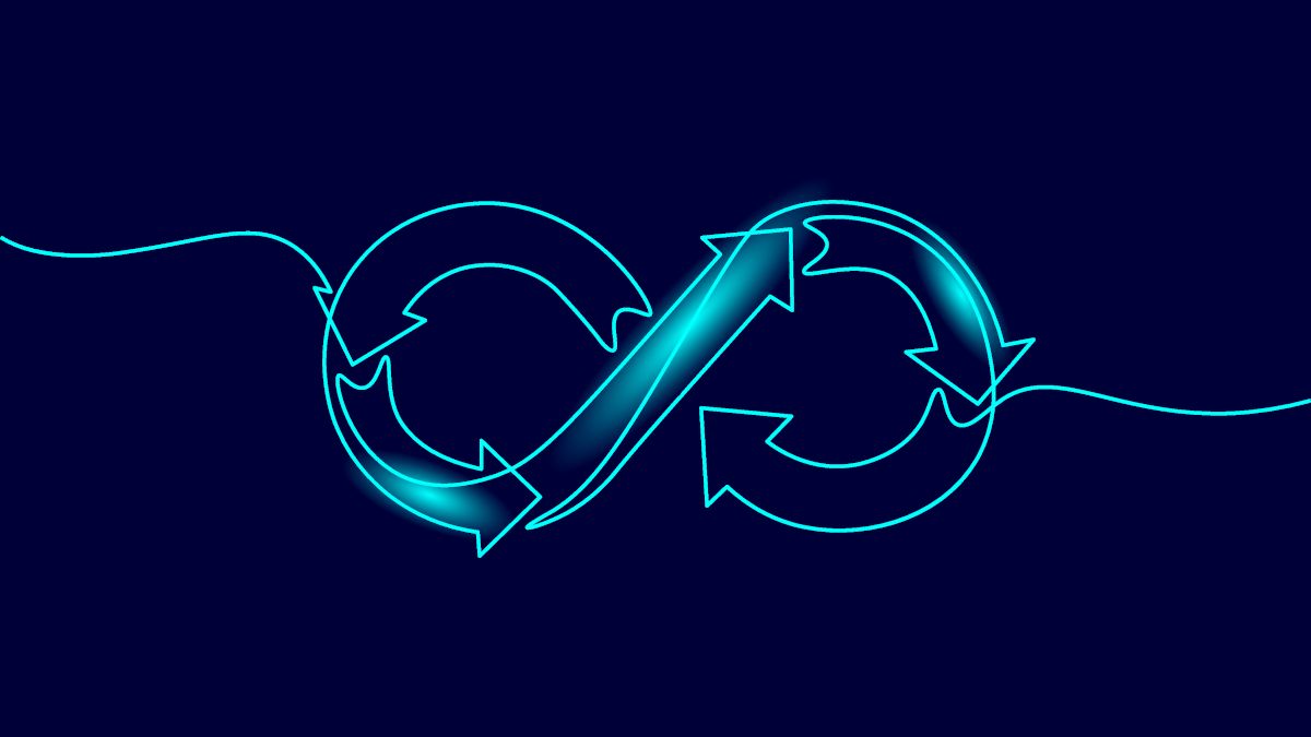 Illustration showing arrows appearing to flow in an infinity symbol, representing the DevOps loop