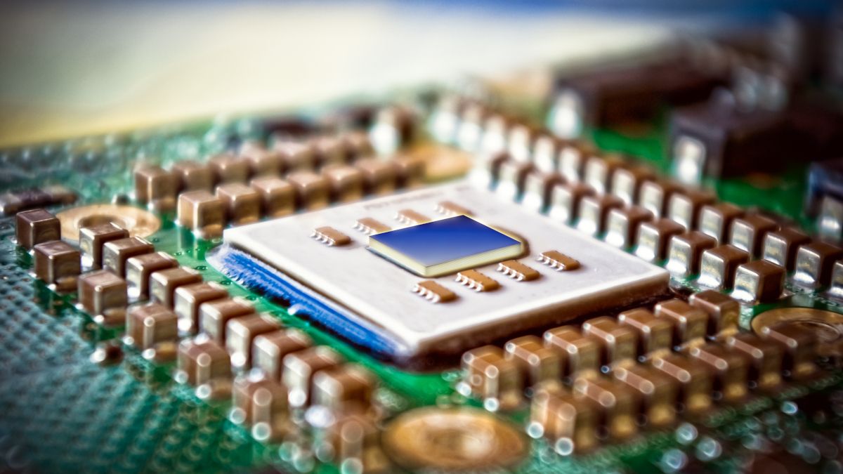 Closeup of a computer CPU.