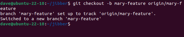 Checking out a remote branch with the git checkjout -b command, using the remote name and the branch name