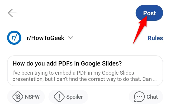 Tap &ldquo;Post&rdquo; at the top-right corner.