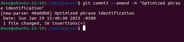 Using the commit --amend option to correct a commit message