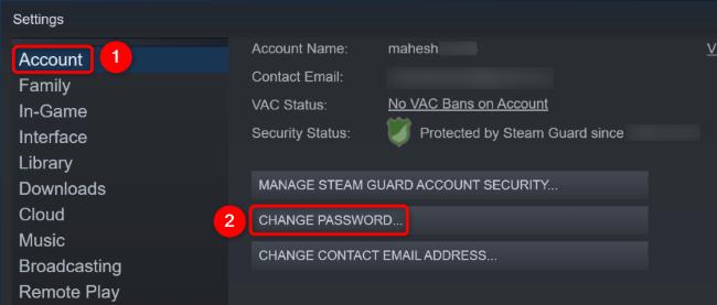 Select Account > Change Password.