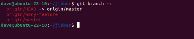 Using the git branch -r command to list remote branches