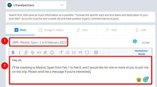 Enter the details of the post.