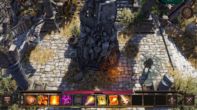 Divinity Original Sin 2 Mobile Screenshot of character standing by statue in a ruin,