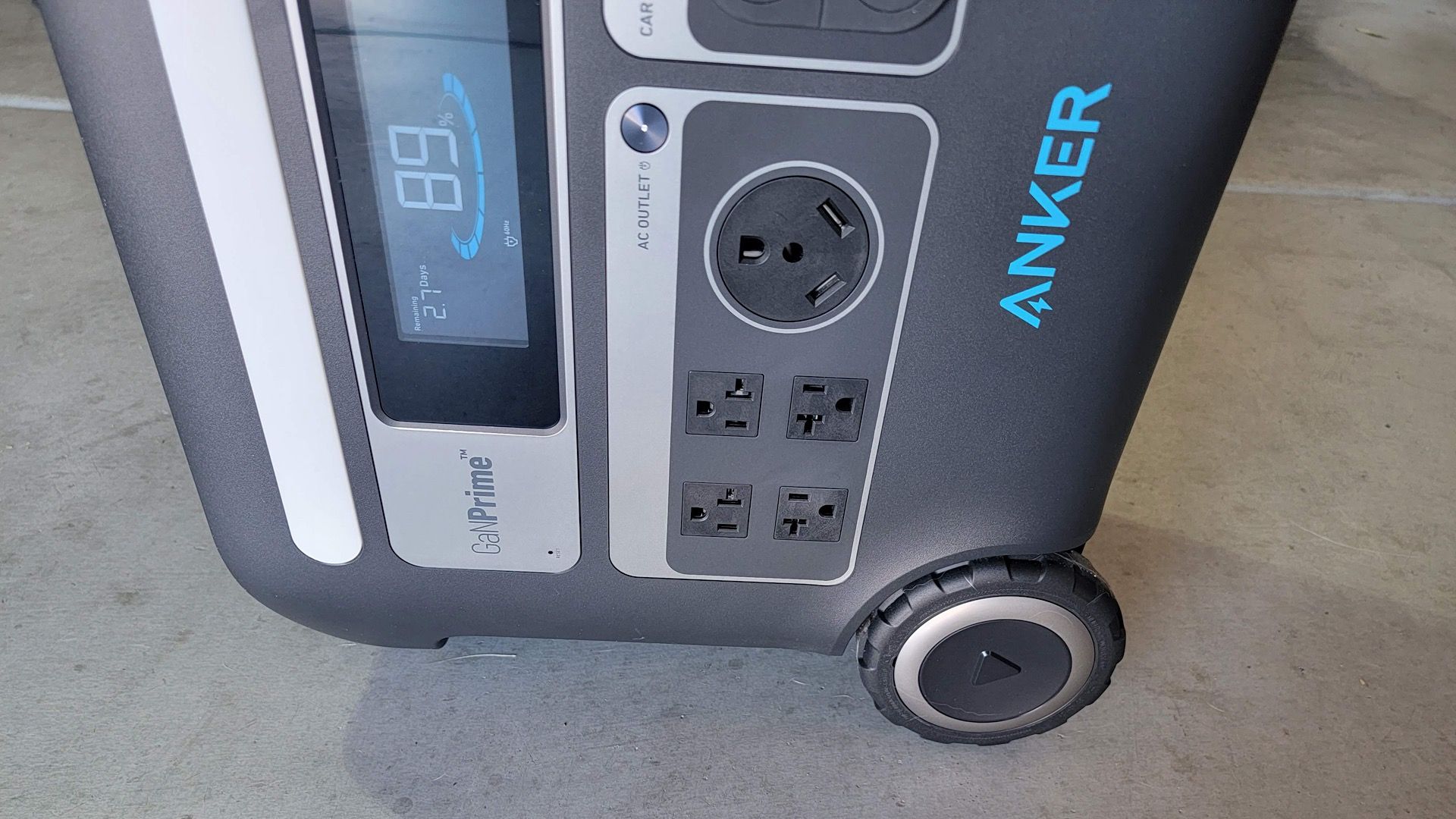 Anker 767 sitting upright on the rear feet