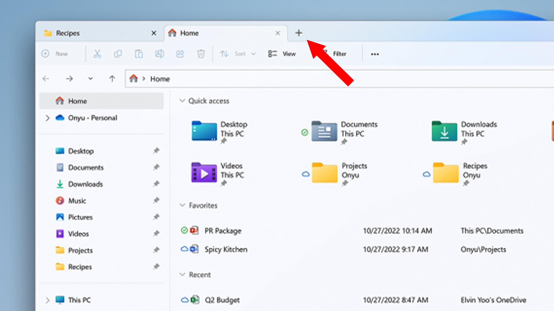 An example of File Explorer tabs in Windows 11.